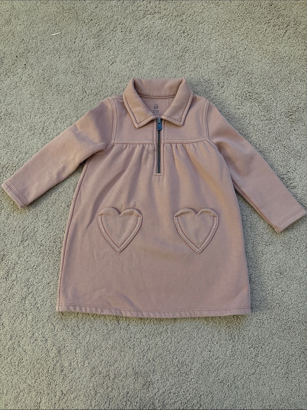 GAP Girls Blush Pink Fleece Dress with Heart Pockets